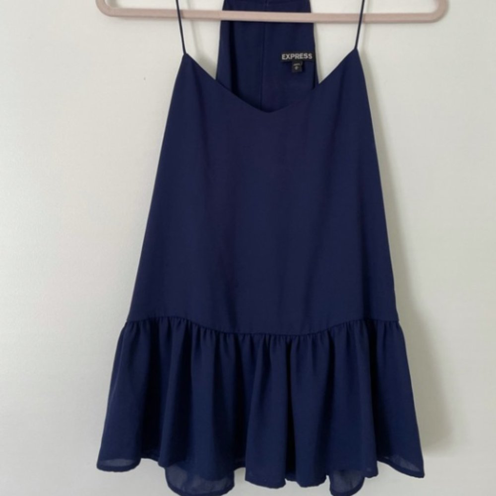 Express Navy Blue Chiffon Tank Top Peplum detail XS